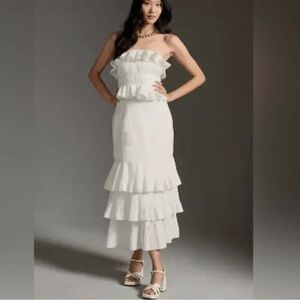 NWT Anthropologie Let Me Be Women's White Strapless Tiered Ruffled Dress